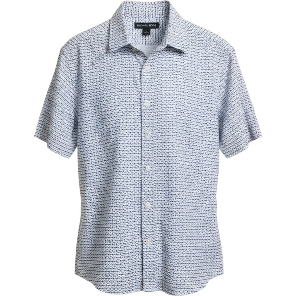 Michael Kors Mens Small MK LogoMonogram ShortSleeve Button Down Shirt Navy White